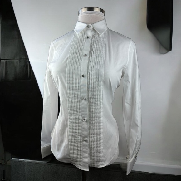 Talbots Tops - NWT Talbots Pleated Diamond Button Up Shirt LS Wrinkle Resistant White Size 14